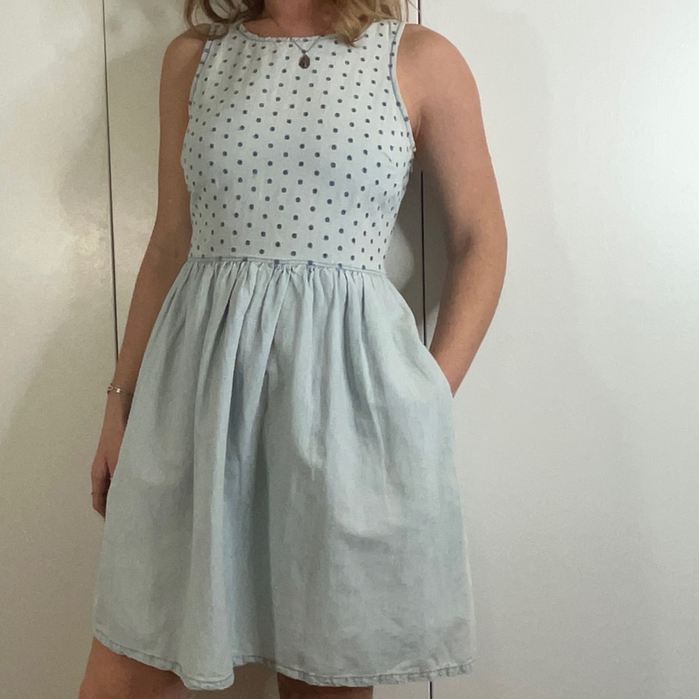 Madewell cotton linen polka dot dress